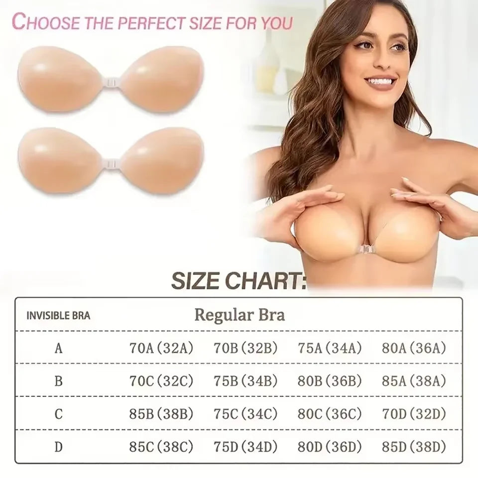 Strapless, Wireless Sticky Bra with Transparent Front Clasp