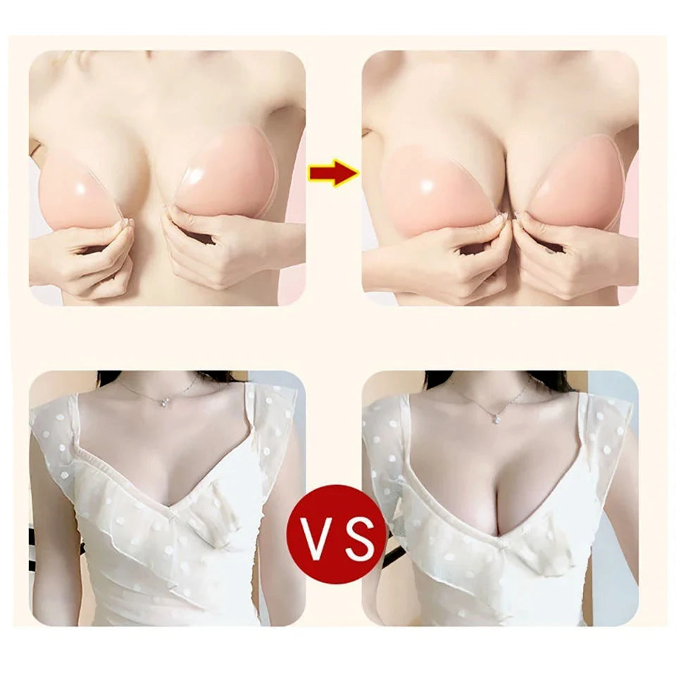 Strapless, Wireless Sticky Bra with Transparent Front Clasp